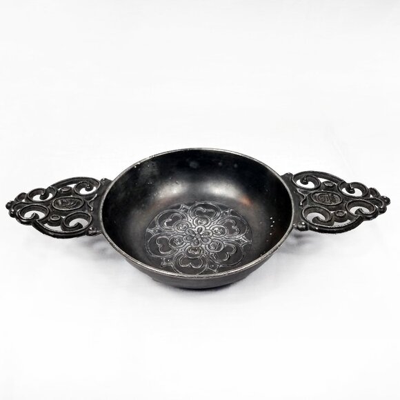 Antique Pewter Double Handle Porringer-Poppy Center-Triple Hallmarked - Picture 1 of 13